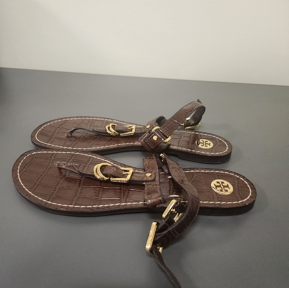 Tory Burch Thong Sandals Brown Croc Embossed Sz 8M. Excellent Condition - Picture 2 of 8